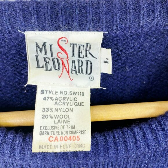 Vintage Sweater Mister Leonard Womens Large Navy Blue Applique Beaded Pullover - Picture 3 of 4